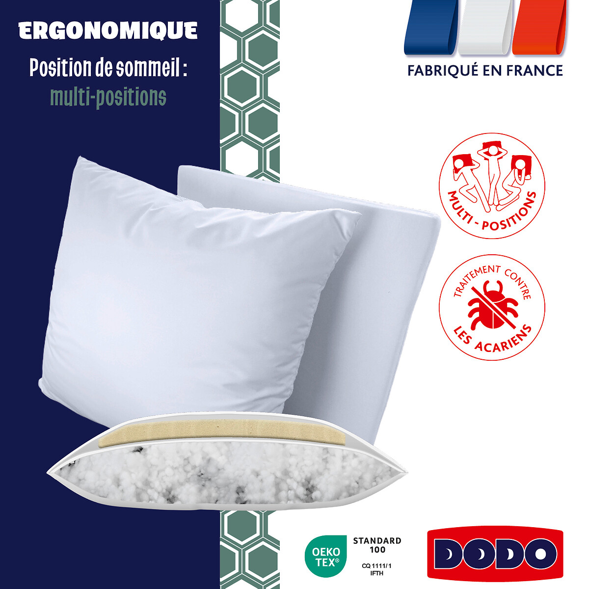 Oreiller adaptable antiacarien, Coeur Adapt blanc, DODO