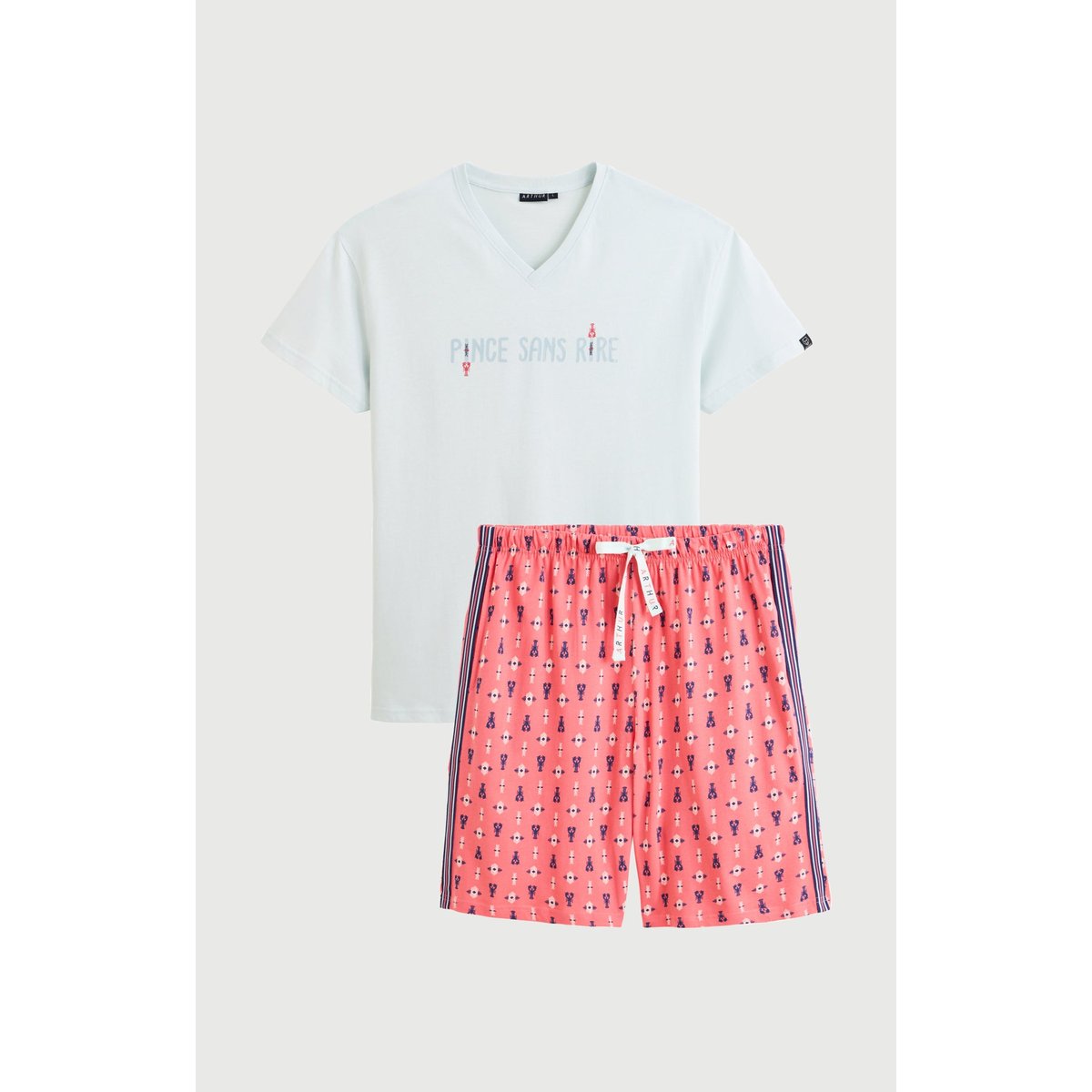 Pyjashort en coton imprimé Pince sans rire corail, ARTHUR