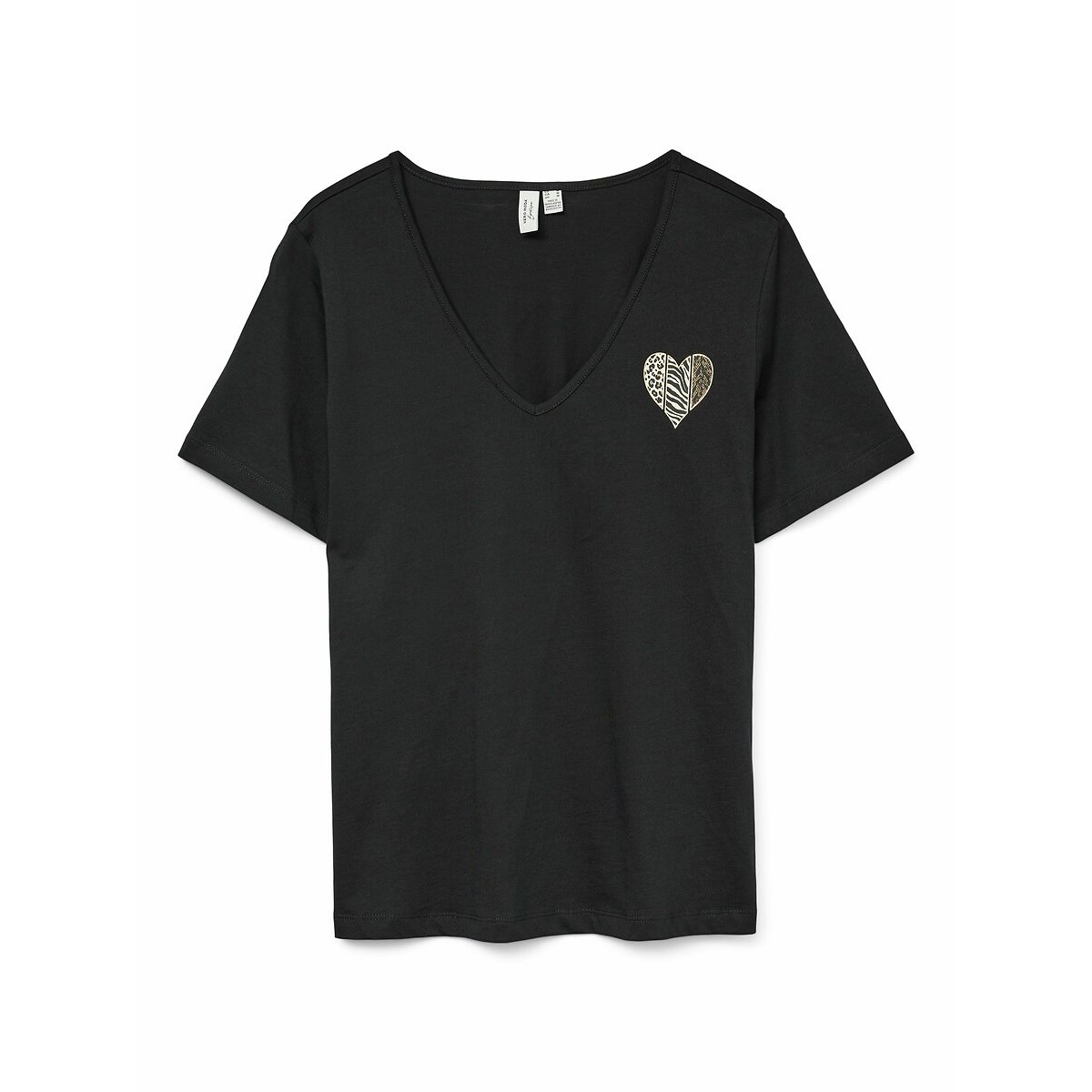 T-shirt col V coeur poitrine noir, VERO MODA