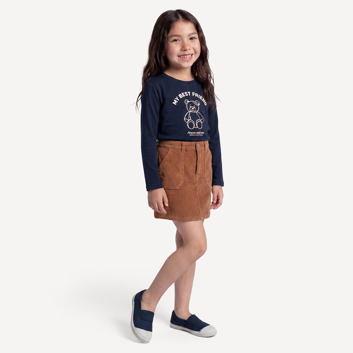 T-shirt manches longues, avec motif nounours et message imprimés bleu marine, LA REDOUTE COLLECTIONS