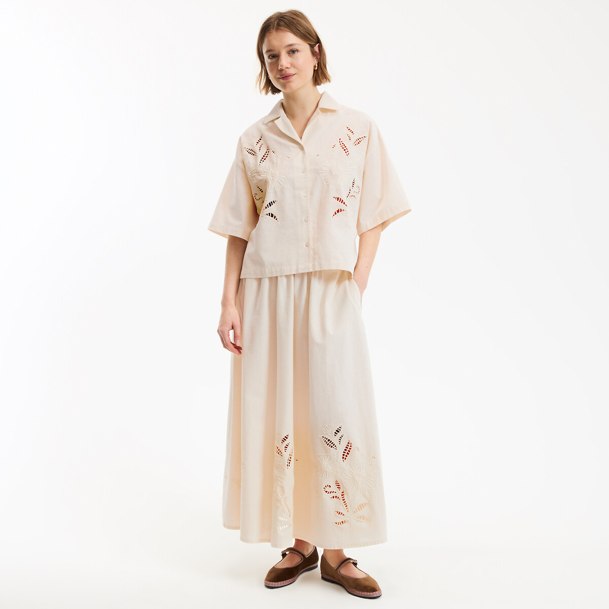 Gonna lunga ricamata e traforata bianco con ricami, LA REDOUTE COLLECTIONS