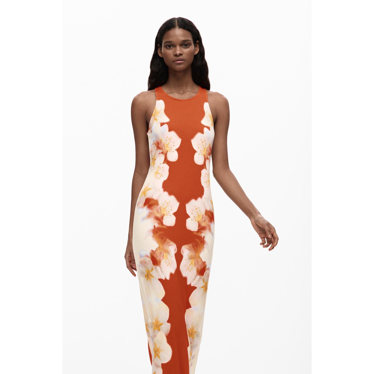 Robe fleurs latérales orange, DESIGUAL