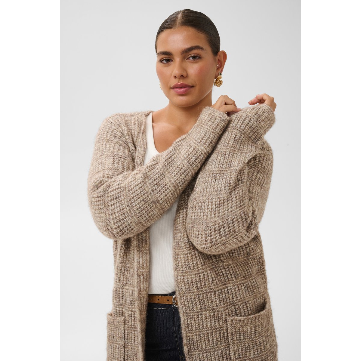 Cardigan à tricot beige desert taupe melange, KAFFE CURVE