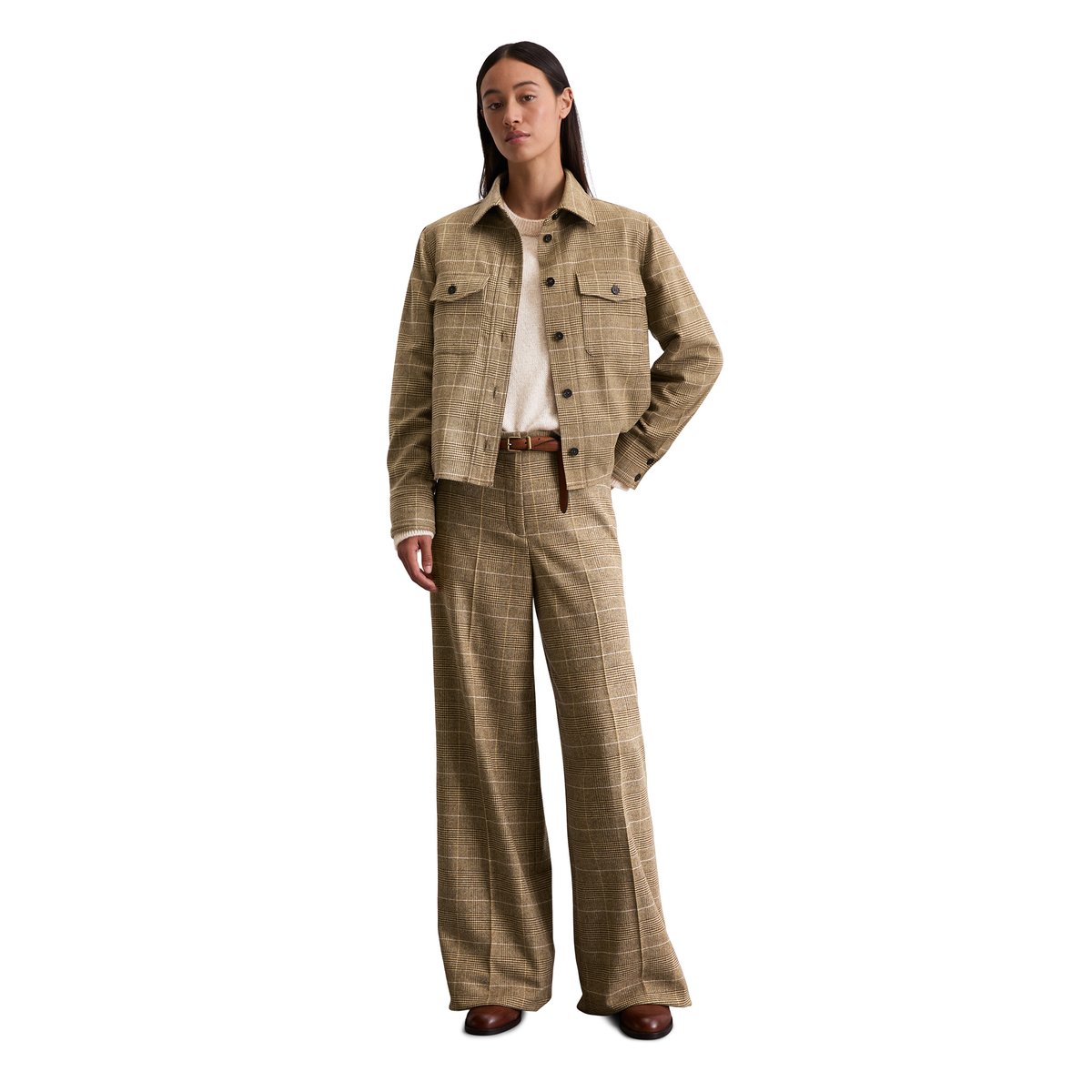 Survêtement cropped régulier avec carreaux glencheck marron, MARC O'POLO