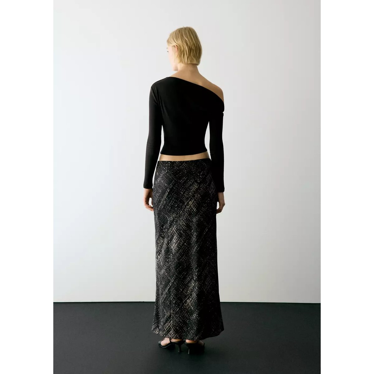 Jupe longue à imprimé métallisé noir, MANGO TEEN
