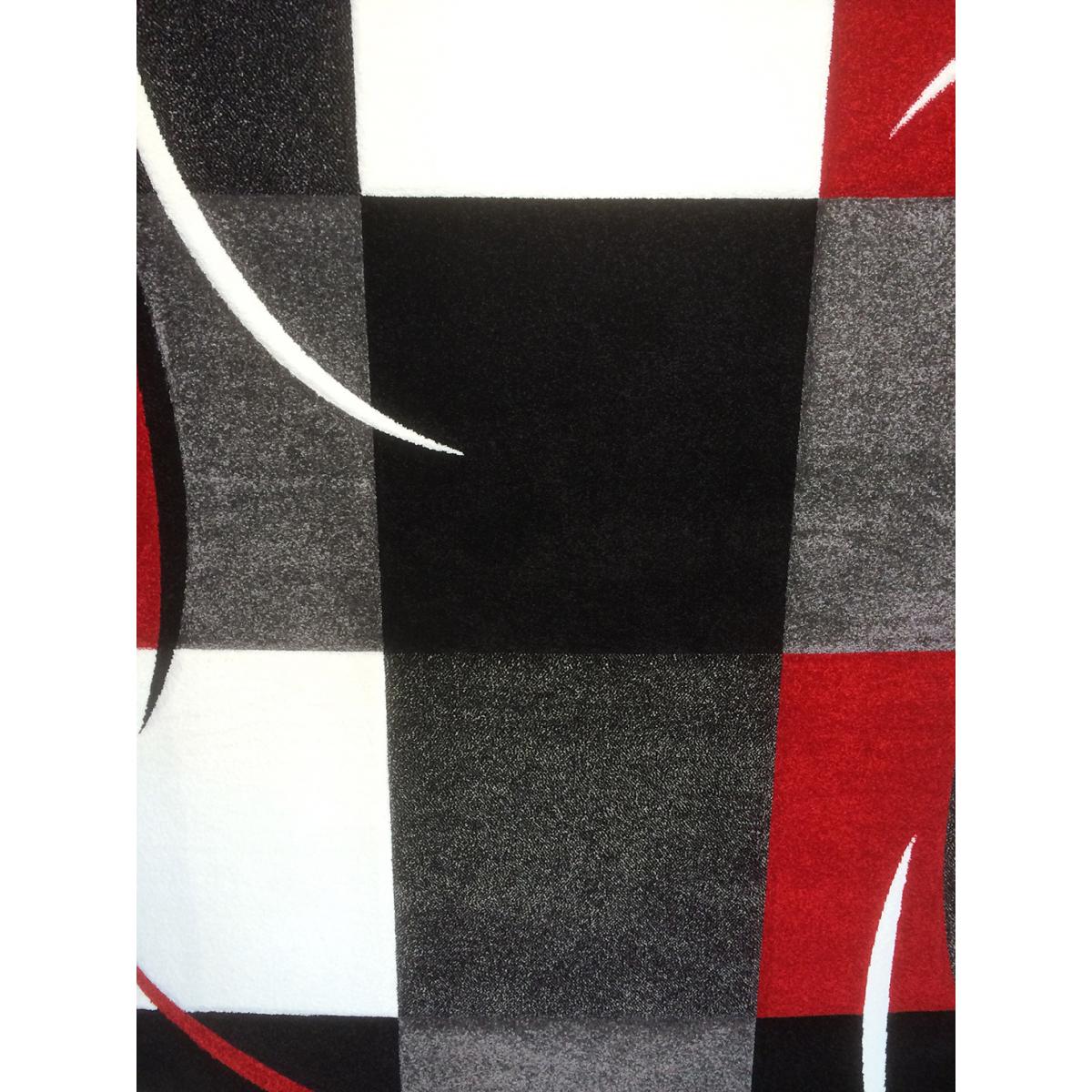 Tapis salon et chambre tissé motif damier LYN8 COMMA rouge, gris, noir, UN AMOUR DE TAPIS