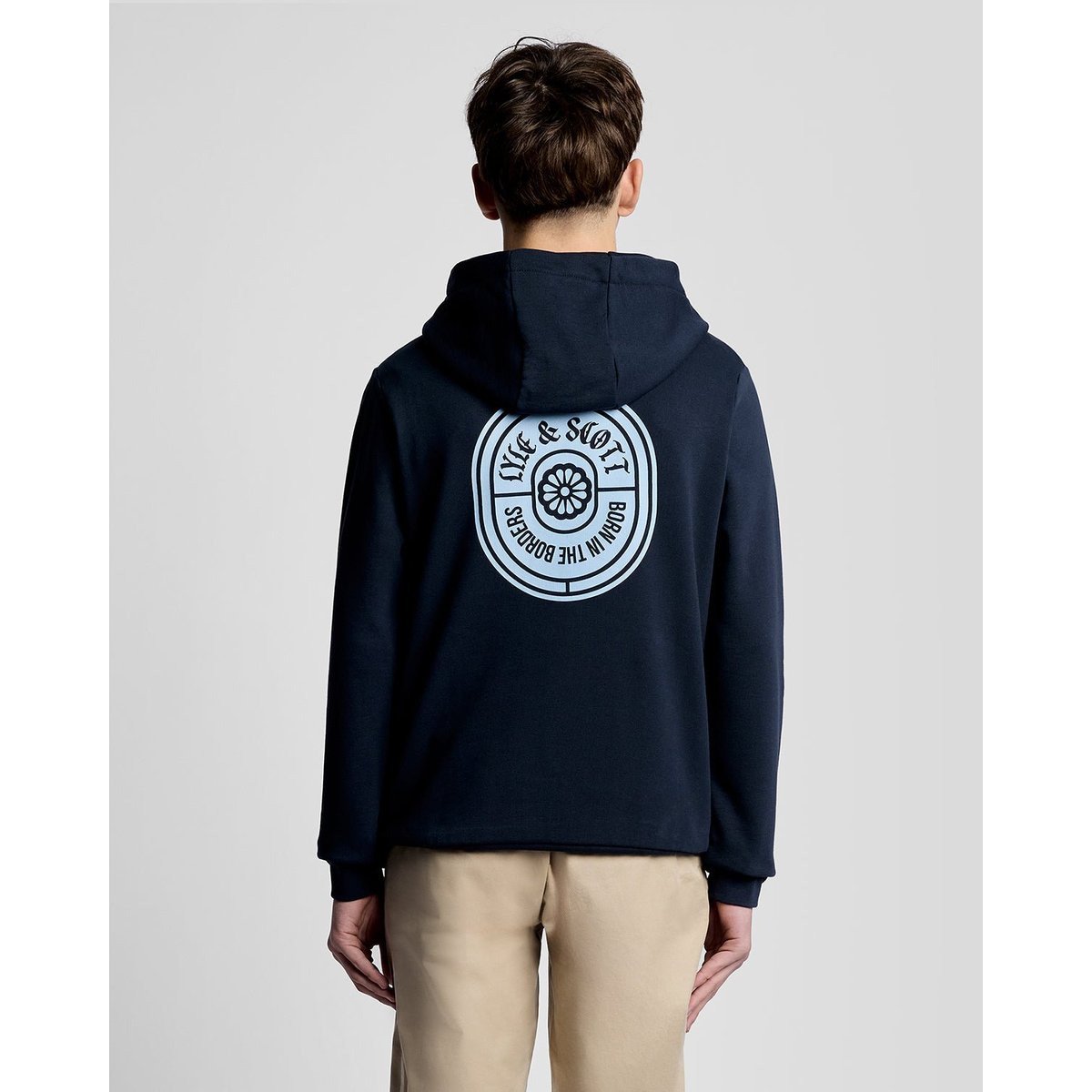 Sweat à capuche graphique badge en coton bleu foncé marine, LYLE & SCOTT
