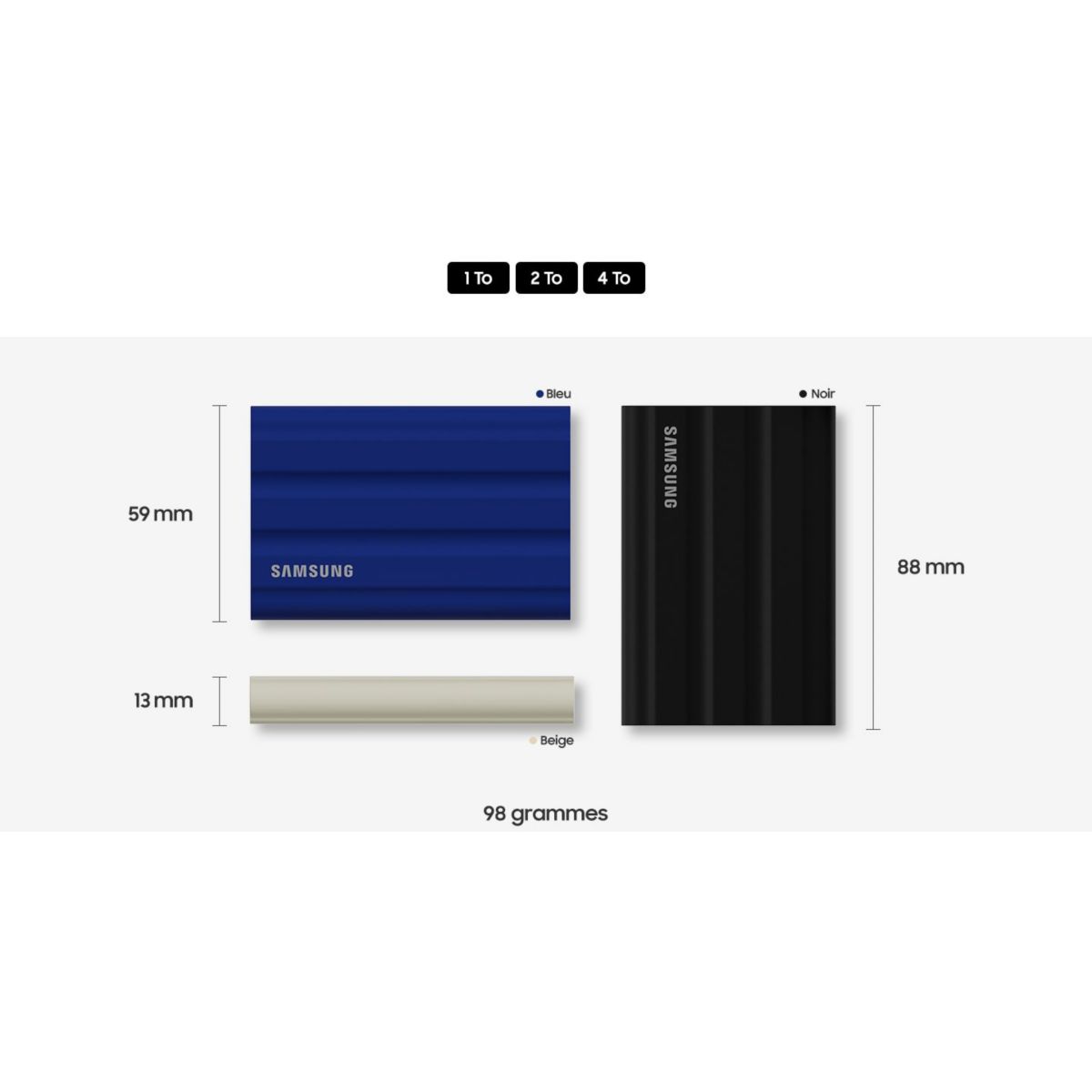 Disque SSD externe Portable 1To T7 Shield Noir noir, SAMSUNG