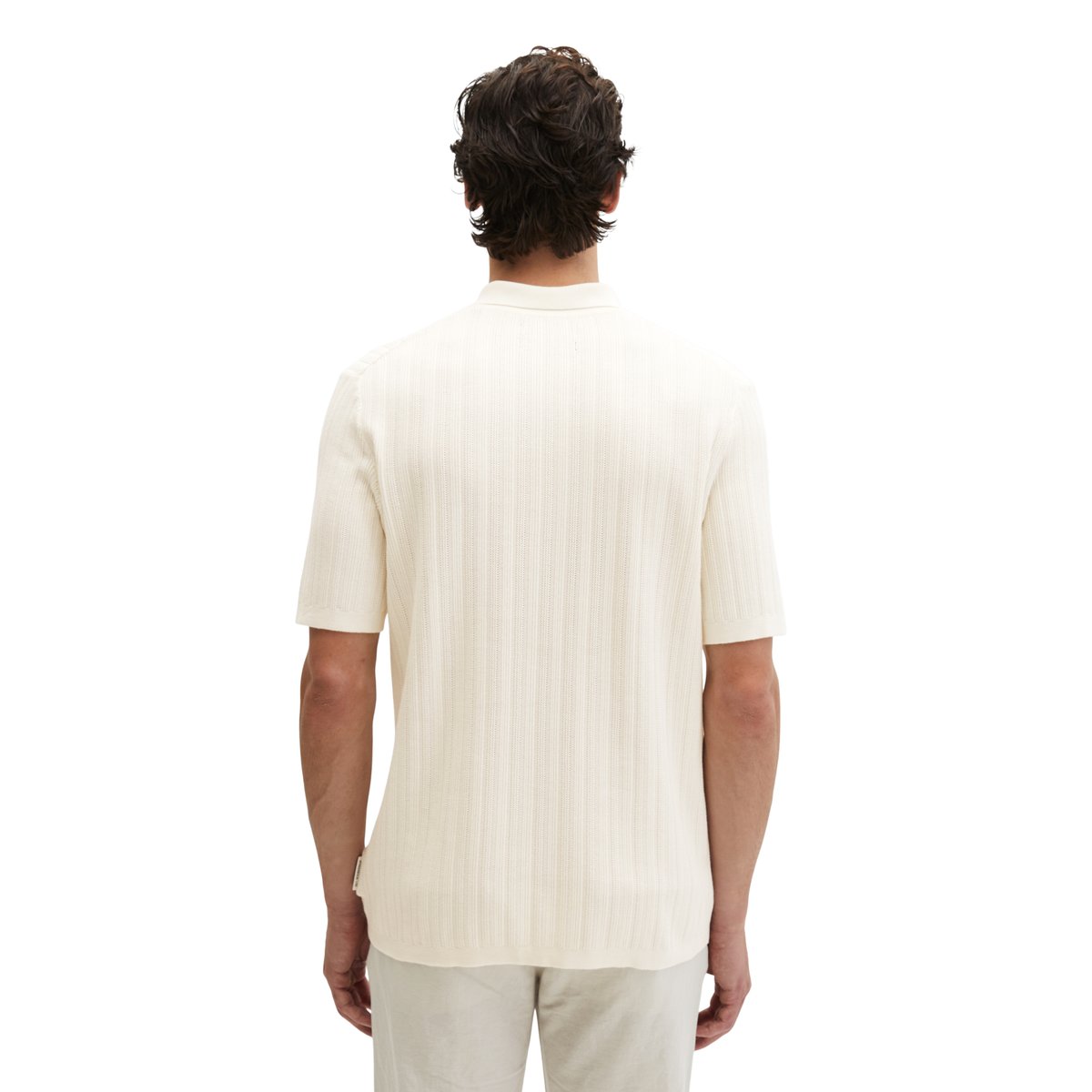 Polo en tricot régulier avec structure verticale en tricot blanc naturel, MARC O'POLO