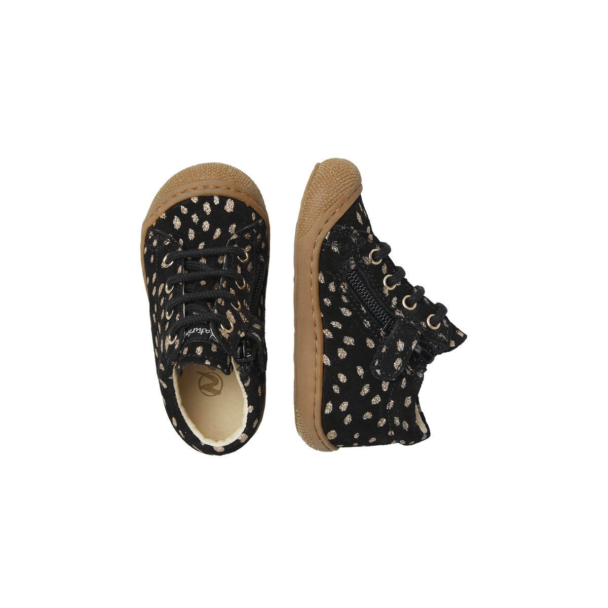 Chaussures premiers pas en suède avec fermeture éclair COCOON ZIP noir-platine, NATURINO
