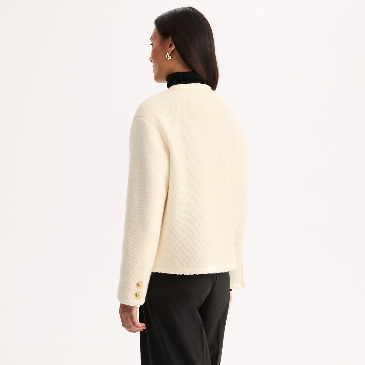 Giacca girocollo oversize in misto lana ecru , ANNE WEYBURN
