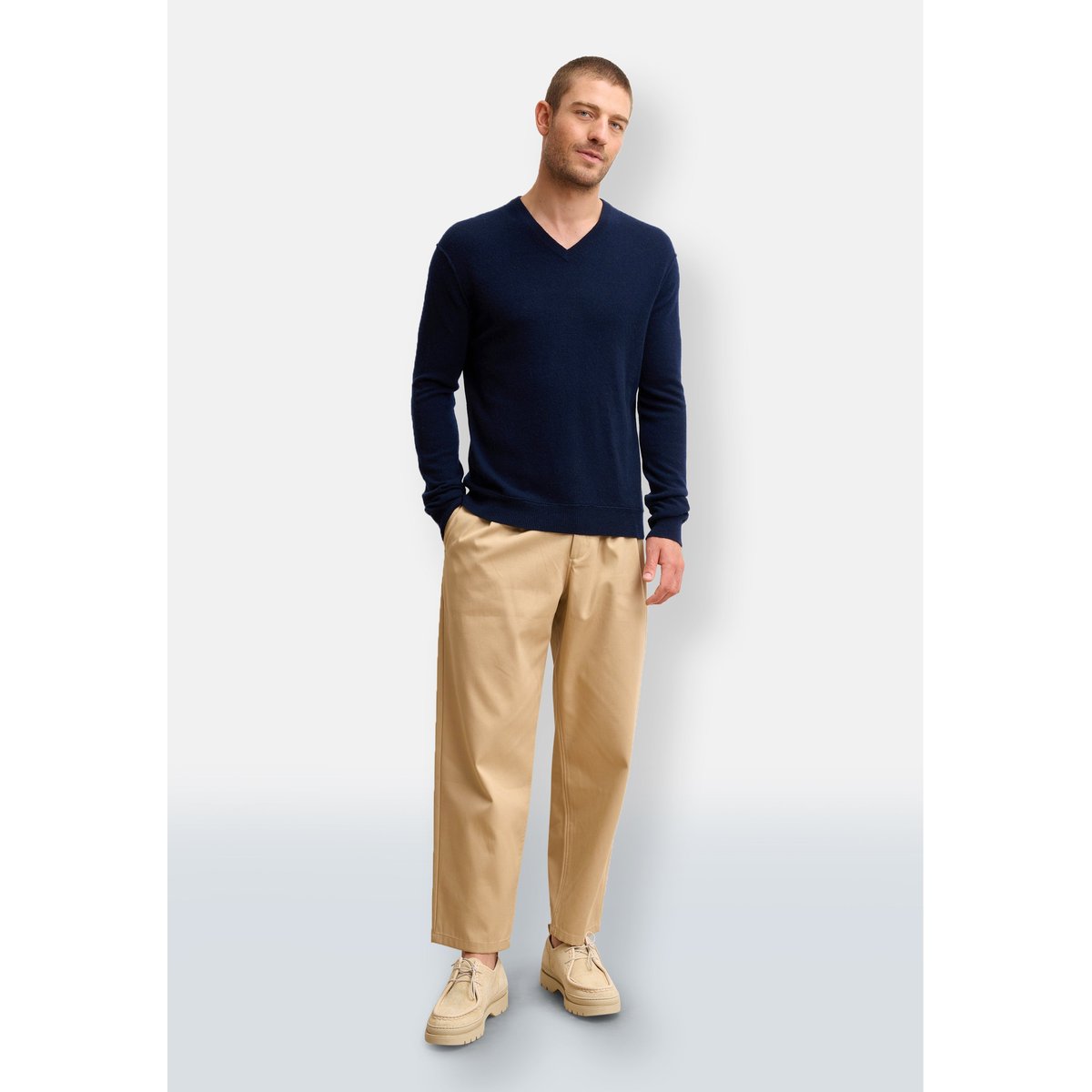Pull Col V Navy Tom bleu foncé, JUST CASHMERE