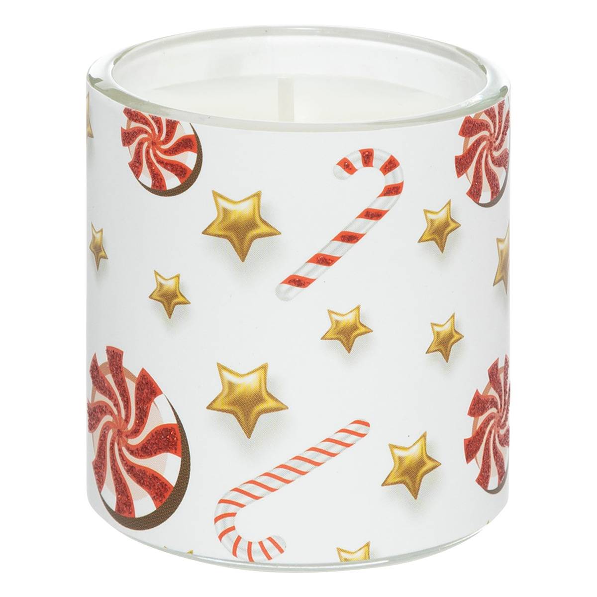 Lot de 6 bougies parfumées 40 gr avec pot verre imprimé pain d'épice rouge, FEERIC LIGHTS & CHRISTMAS