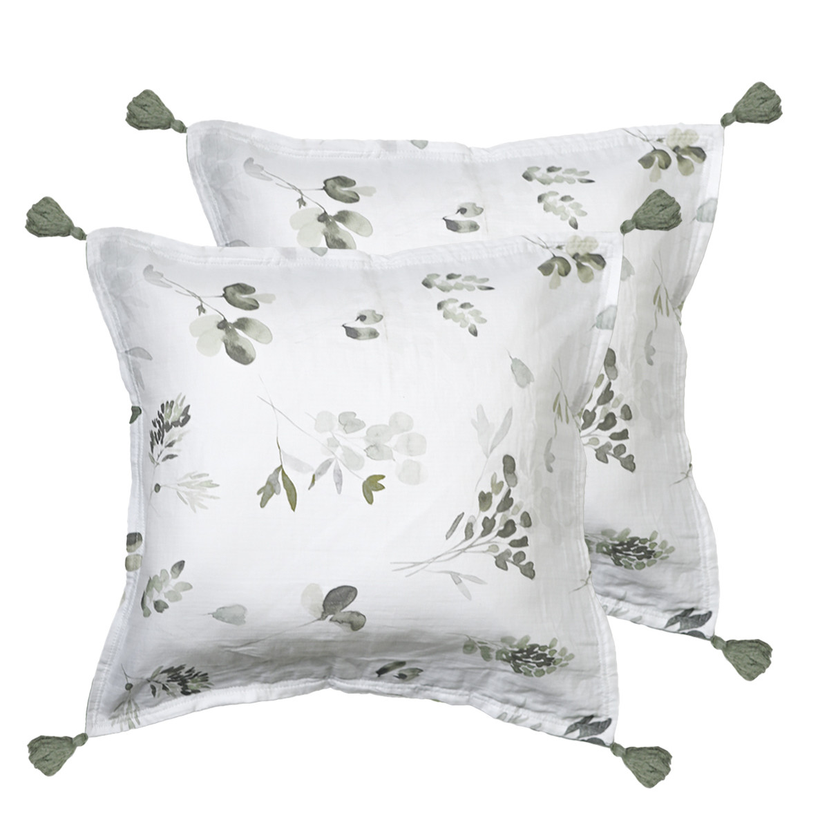 Lot de 2 housses de coussin gaze de coton LOLA LOFT lichen, SENSEI MAISON