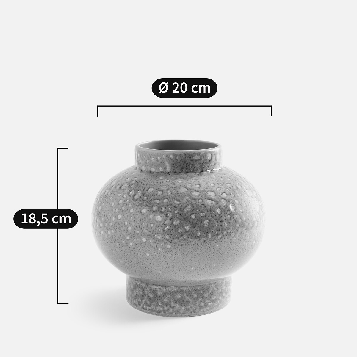 Ronde vaas van gevlekt geglazuurd keramiek, hoogte 18,5 cm, LECCIA gespikkeld grijs, AM.PM