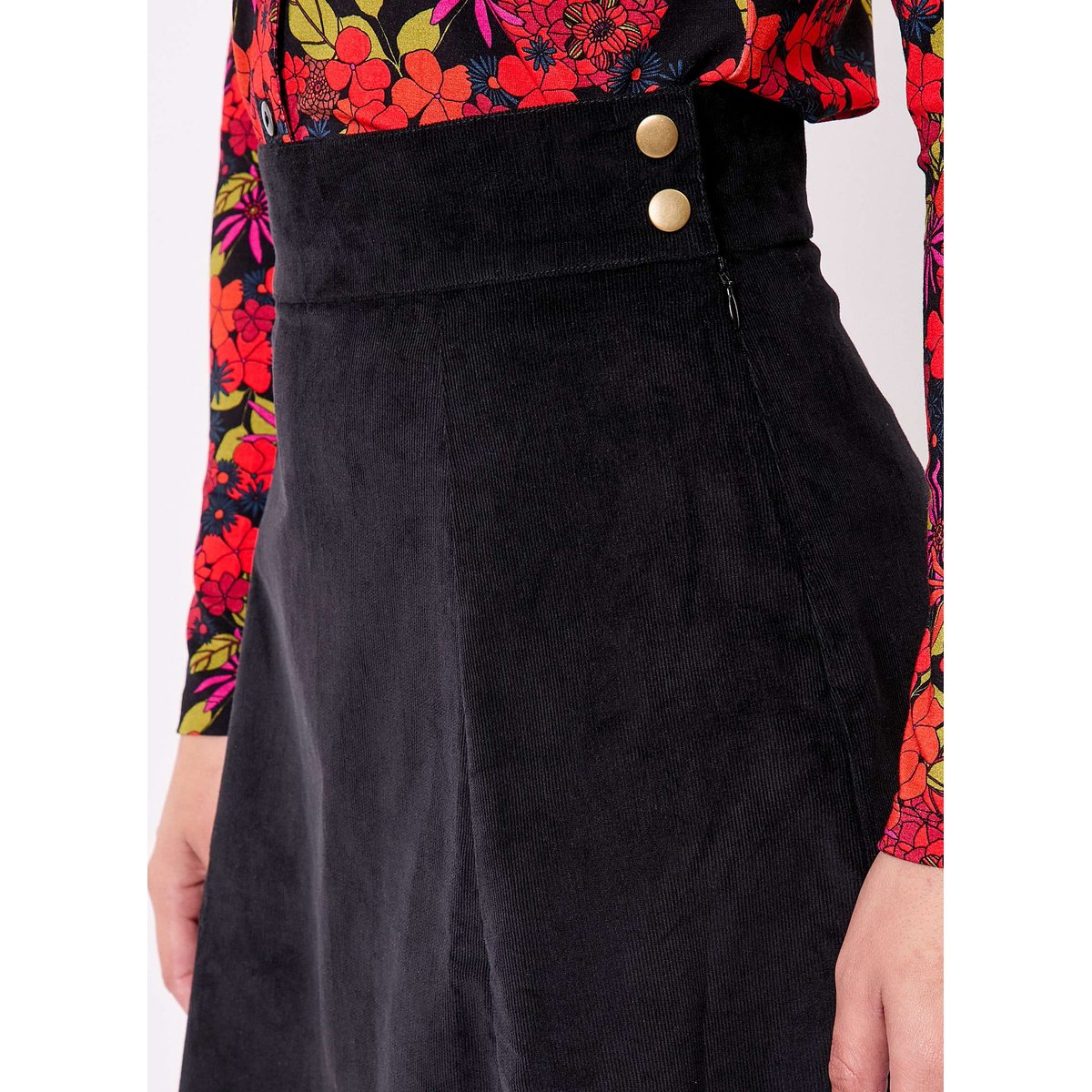 Jupe midi évasée velours bio KIMEE noir velours, PRINCESSE NOMADE