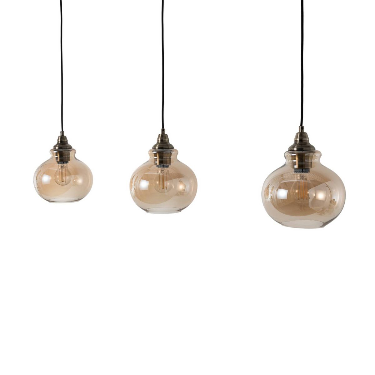 Suspension en verre vintage, Tymoni ambre, laiton ancien, LINDBY