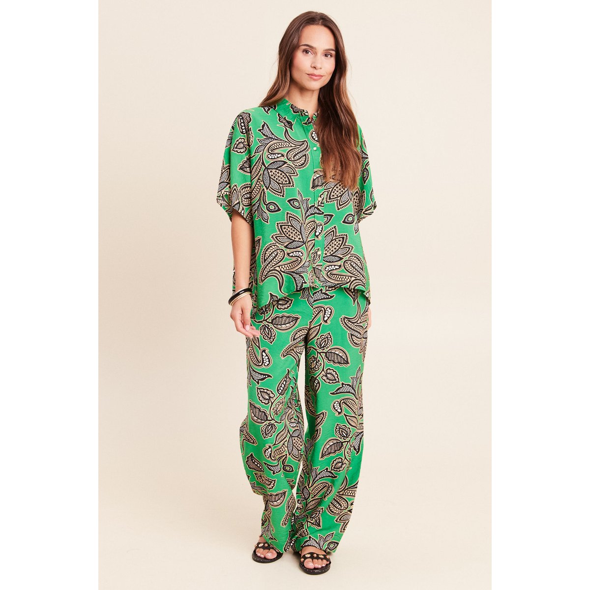 Chemise ample manches courtes fluide vert, BREAL