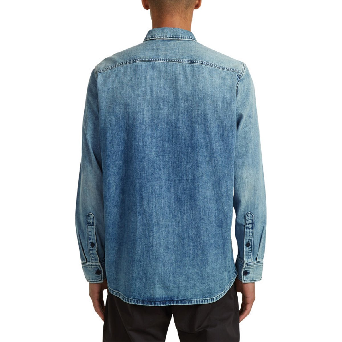 Chemise en jean en coton bleue unie avec une coupe droite et 1 poche bleu, G-Star RAW