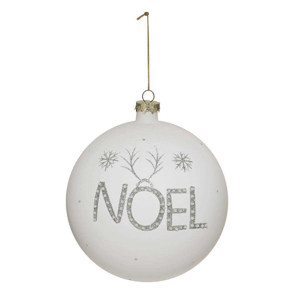 Boule verre mot Noël D.15 cm blanc, FEERIC LIGHTS & CHRISTMAS