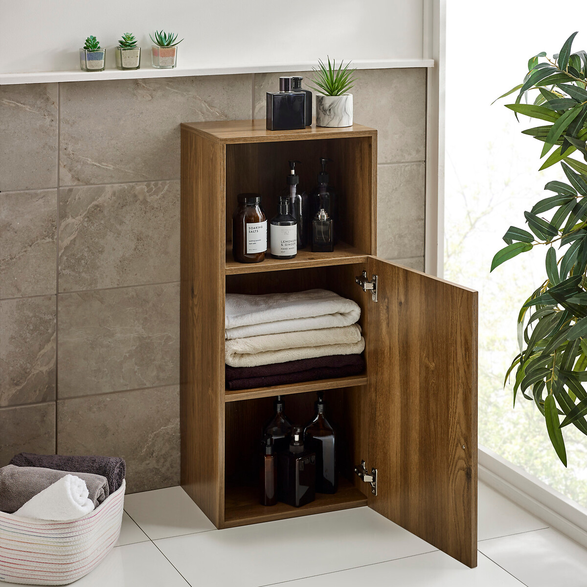 Henly Slatted Door Bathroom Storage Cabinet walnut, SO'HOME