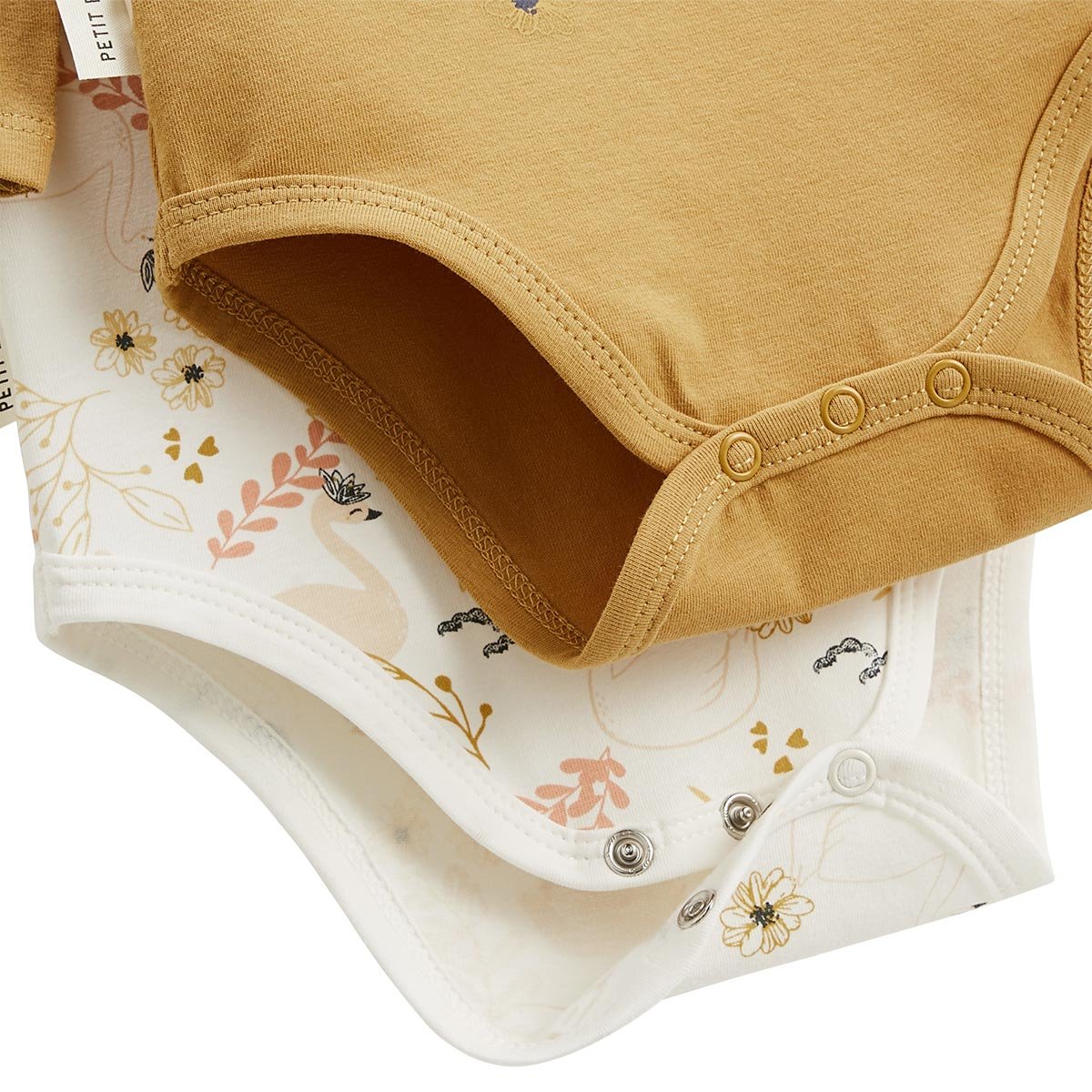 Lot de 2 bodies bébé manches longues Swan ocre, PETIT BEGUIN