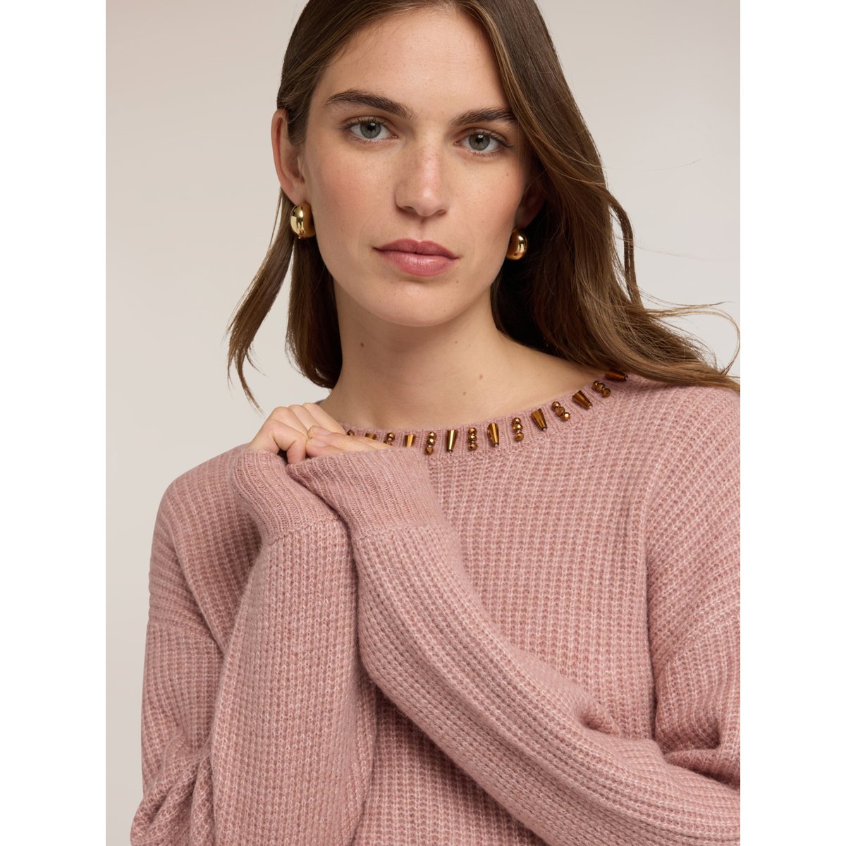 Pull côtelé avec pierres rose, MOTIVI