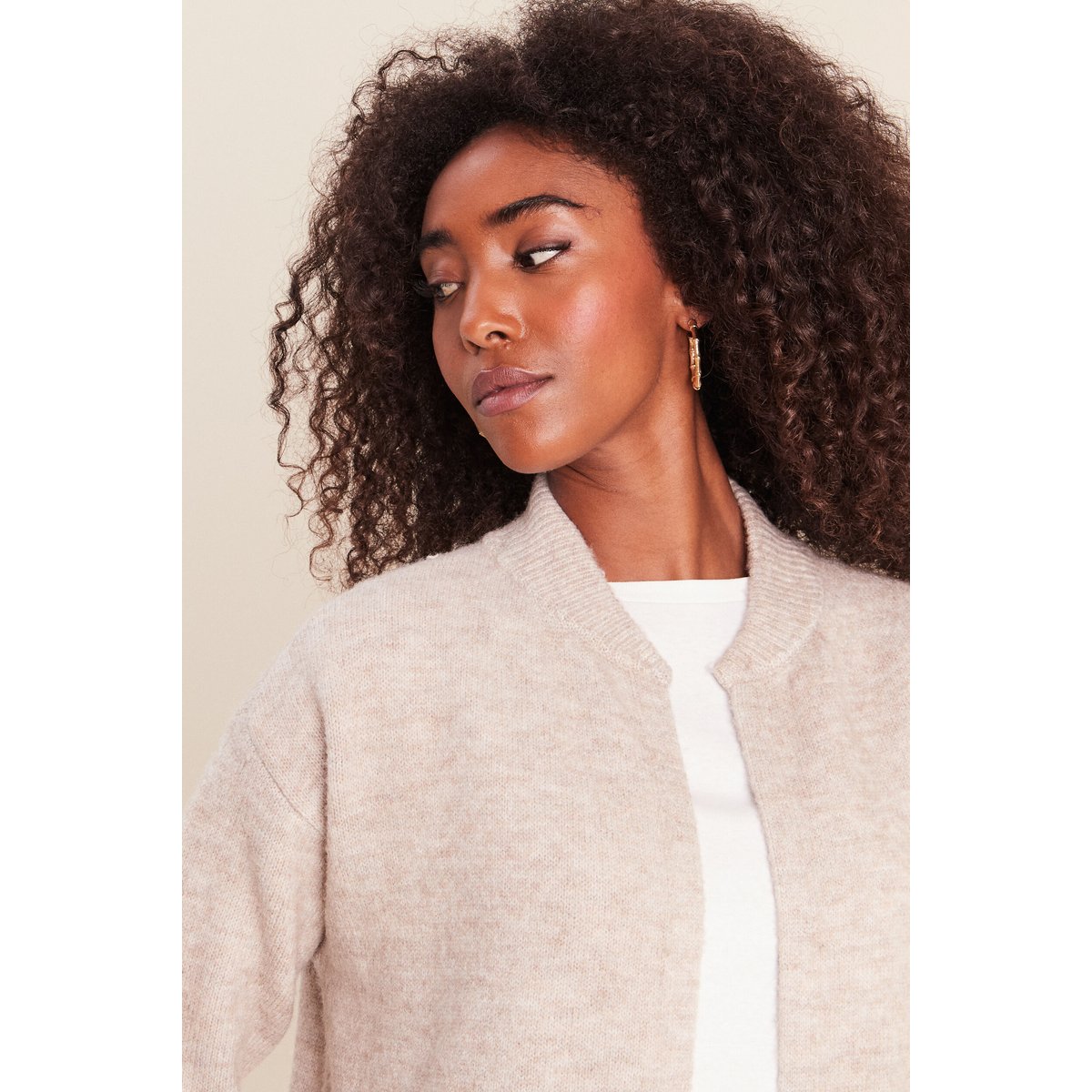 Gilet droit long col chemise beige, BREAL
