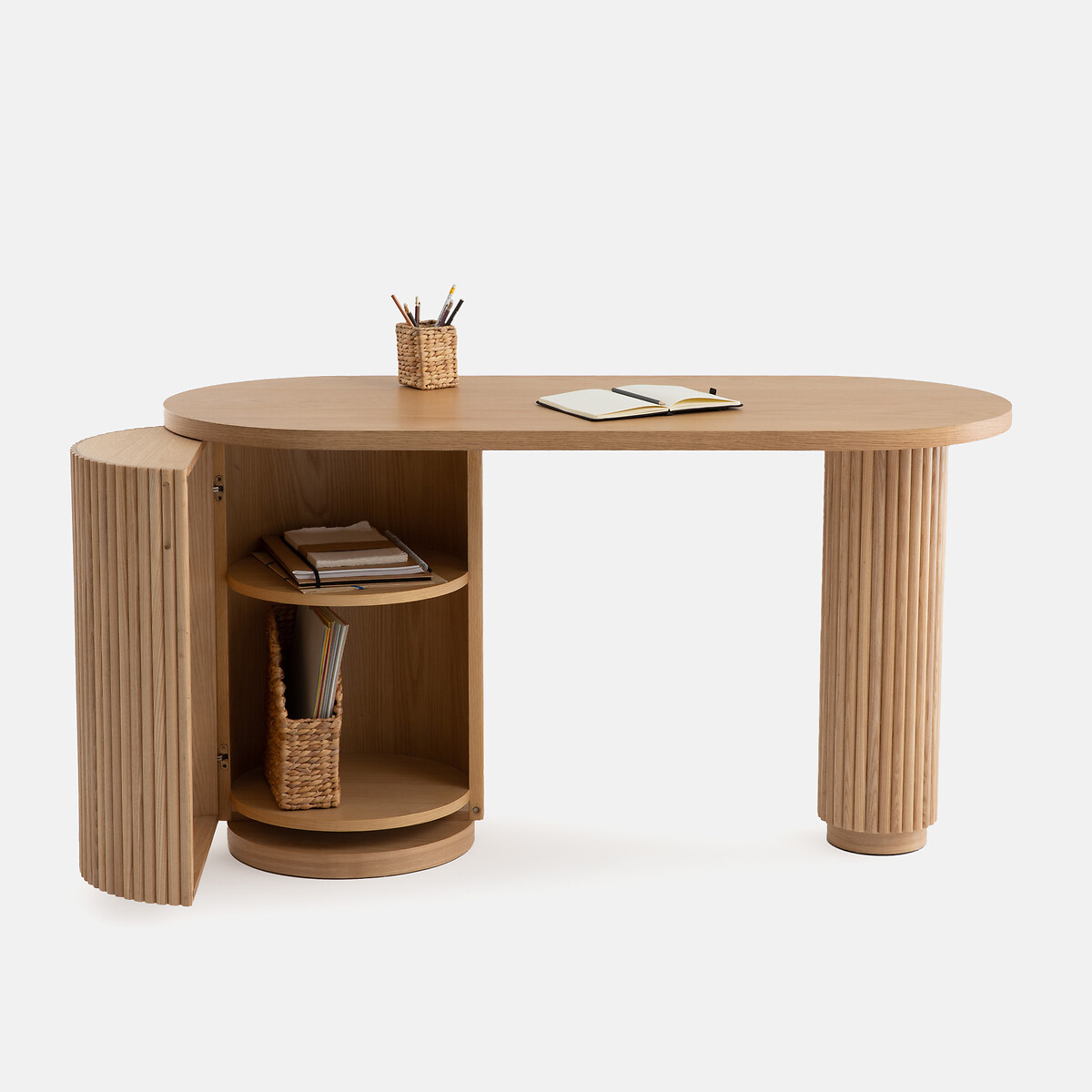 Bureau forme organique, 1 porte, Genna plaqué chêne, LA REDOUTE INTERIEURS