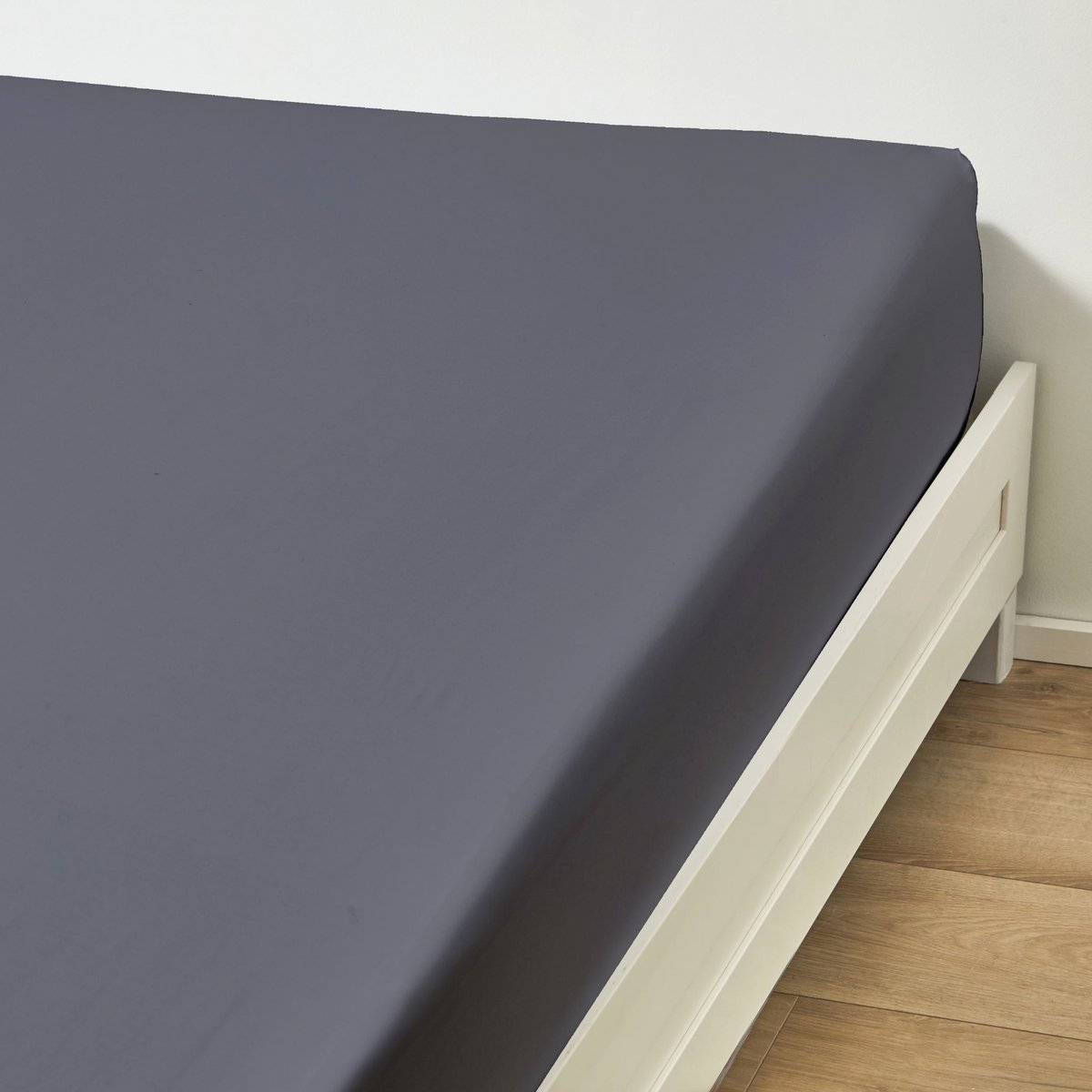 Drap housse SATIN gris, TERRE DE NUIT