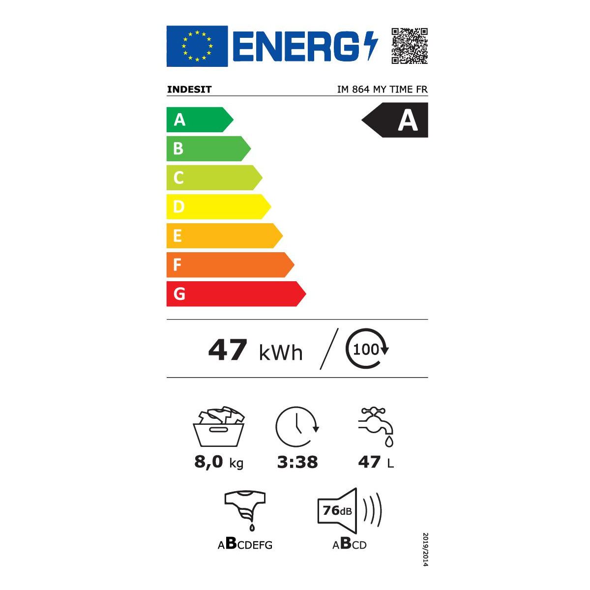 Lave linge hublot IM864MYTIMEFR couleur unique, INDESIT