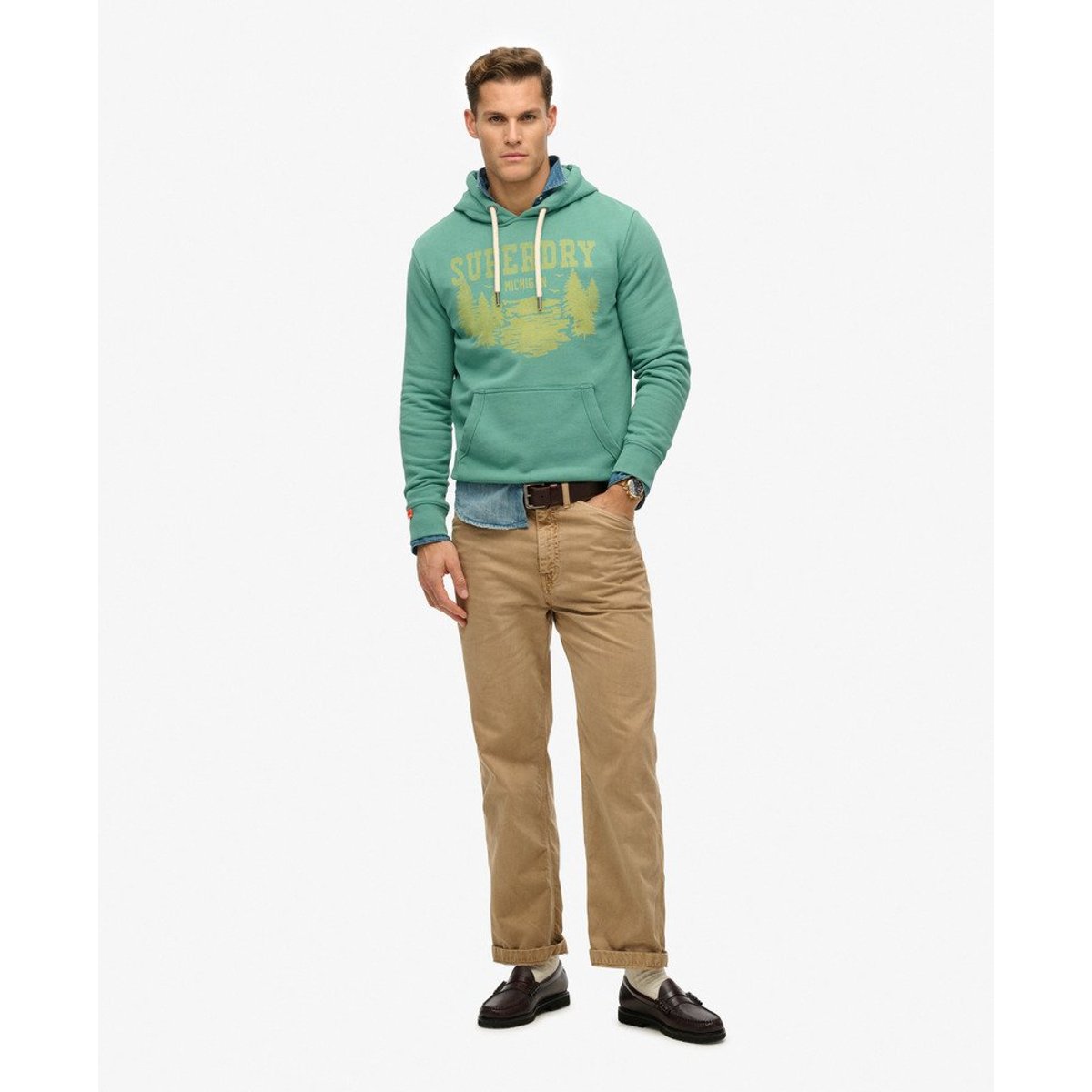 Sweat à capuche monochrome décontracté Lo-fi Outdoor vert galvanisé, SUPERDRY