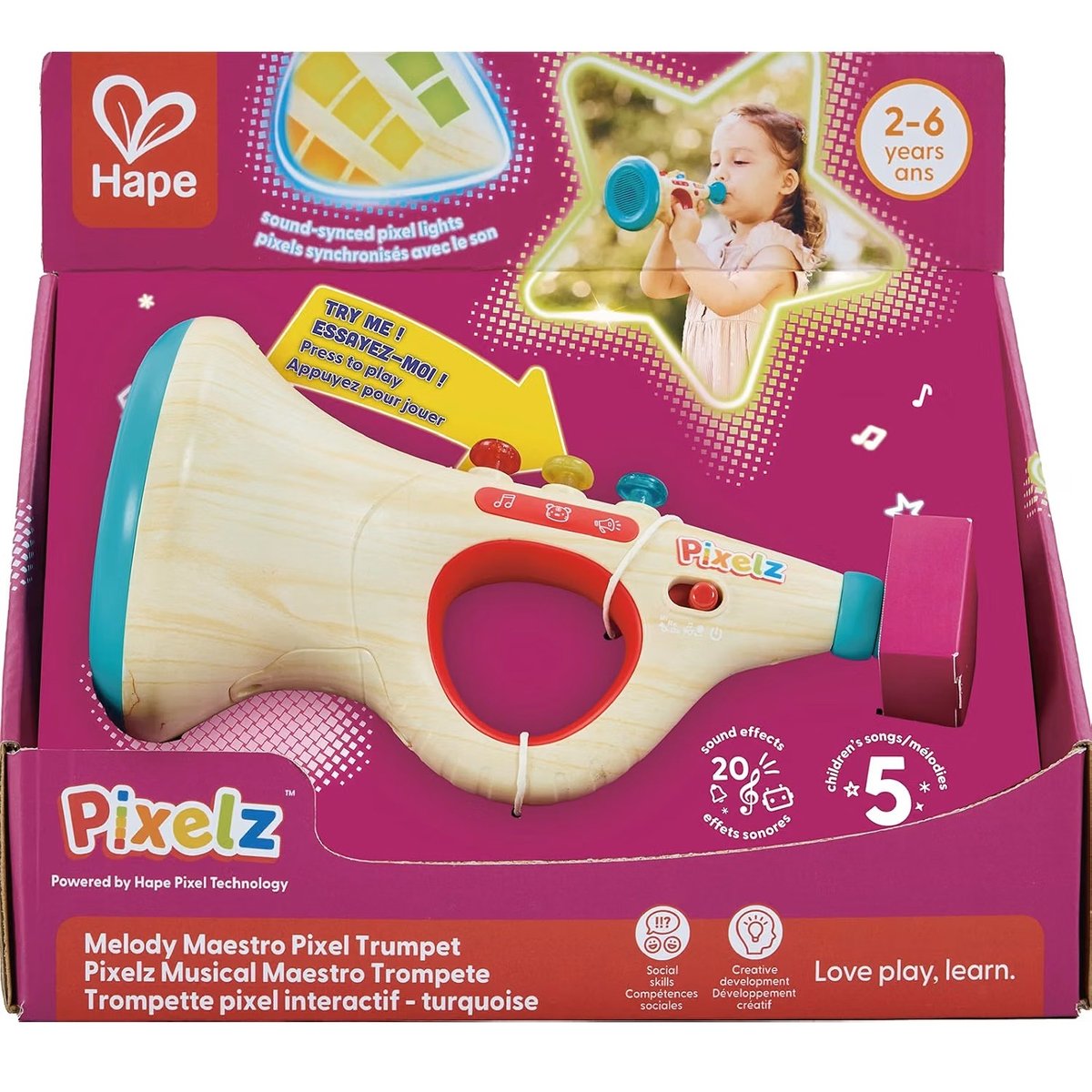 Trompette pixel interactif turquoise, HAPE TOYS