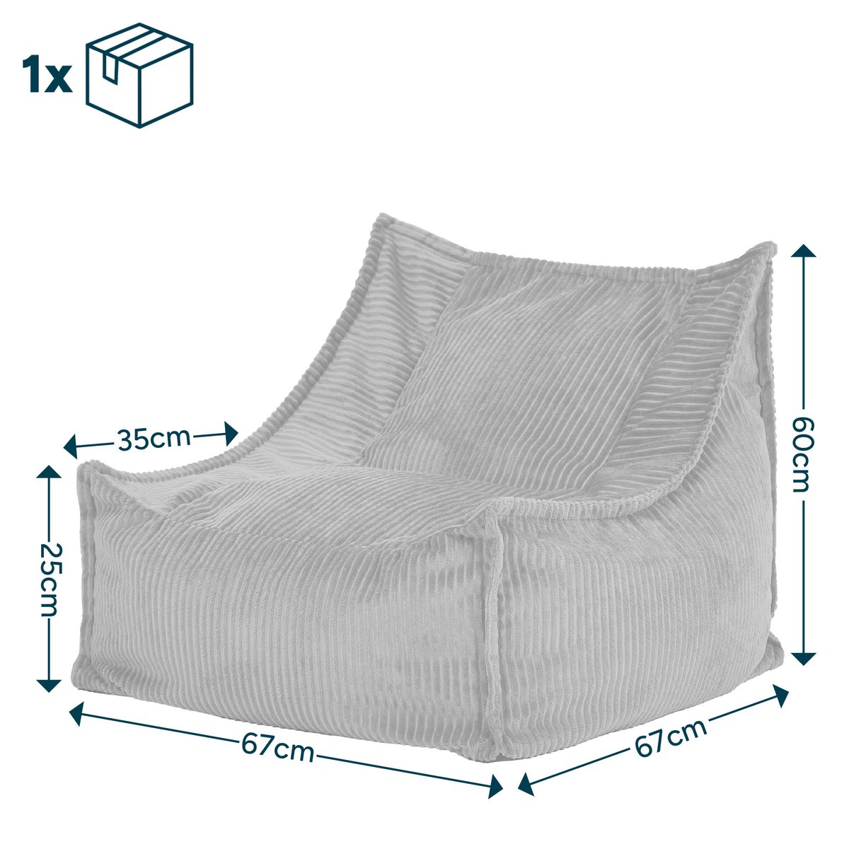 Pouf fauteuil grand enfant en velours côtelé Oeko-Tex® - ALTO bleu jeans, ICON