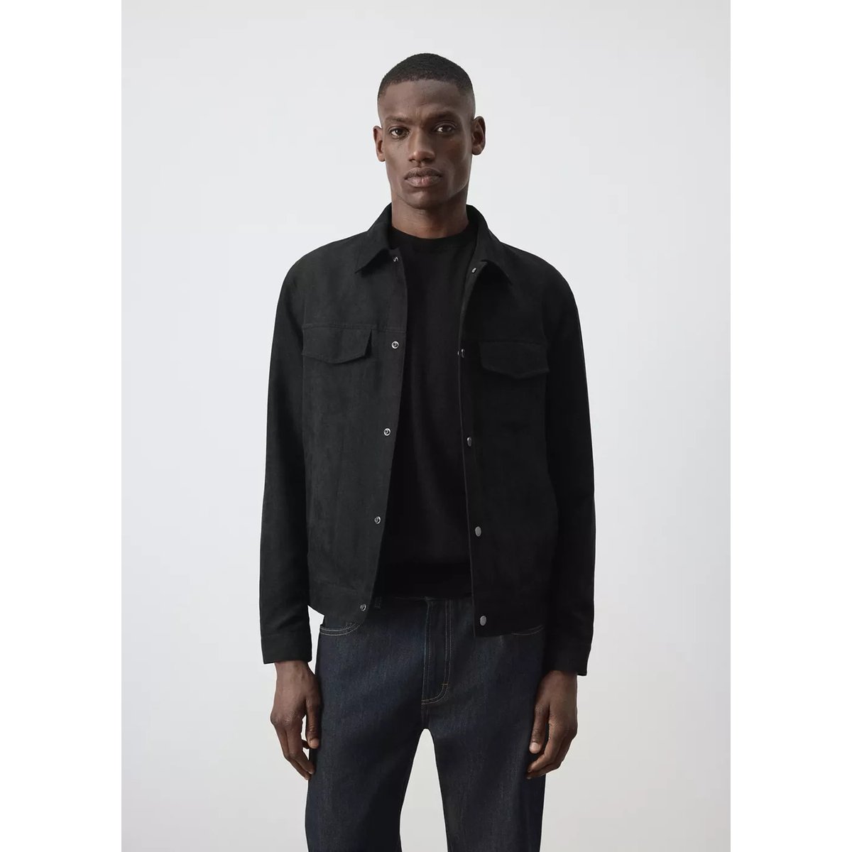 Veste en jean col classique noir, MANGO MAN