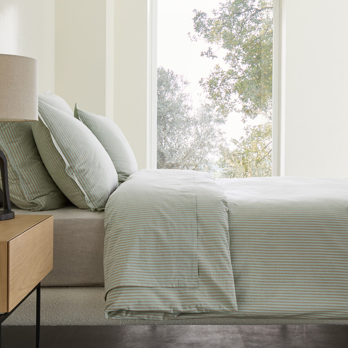 Housse de couette en percale lavée 120 fils, VALLI rayé menthe / bronze, AM.PM