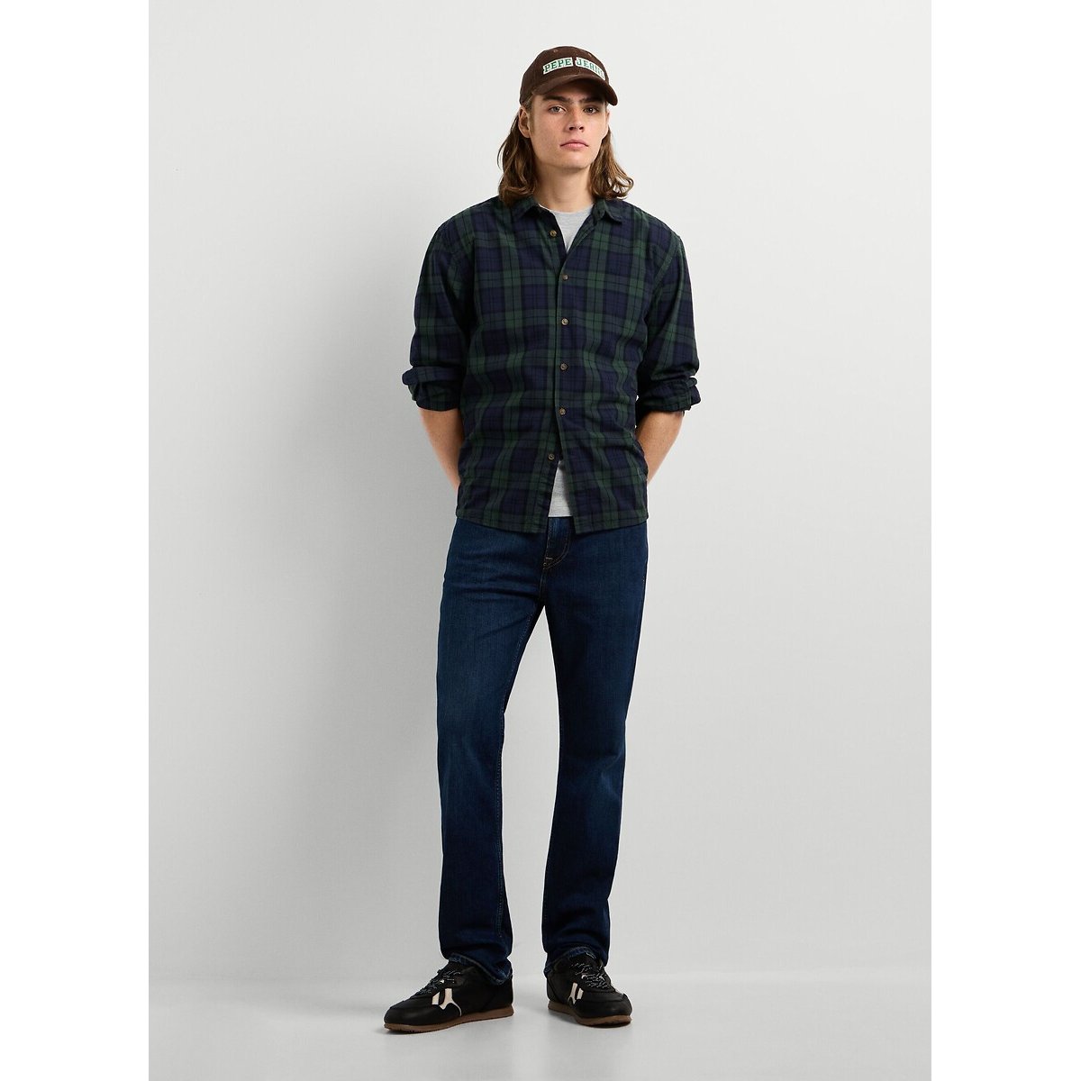 Chemise droite à carreaux, manches longues carreaux bleu/vert, PEPE JEANS