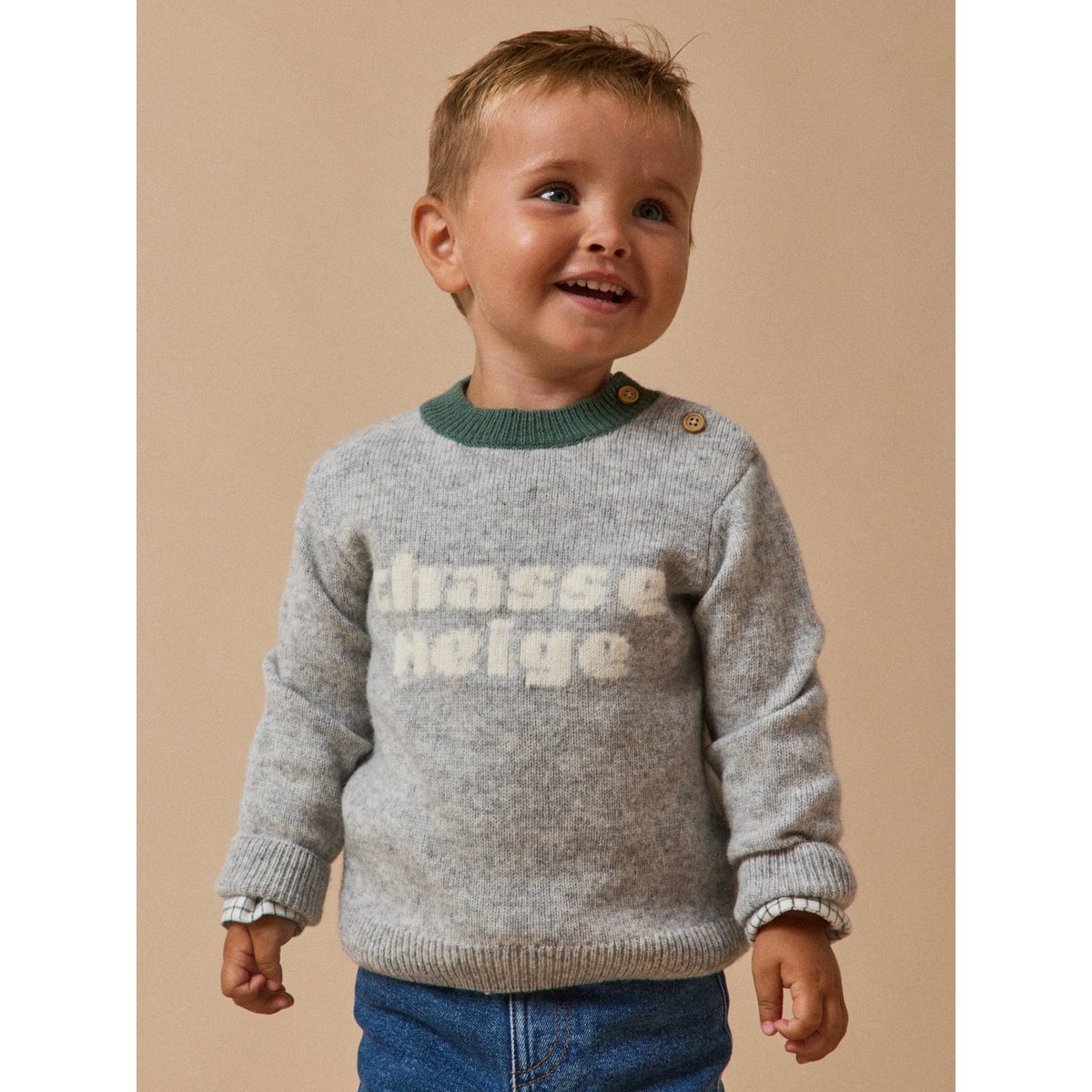 Pull ours  en laine gris chine, CYRILLUS