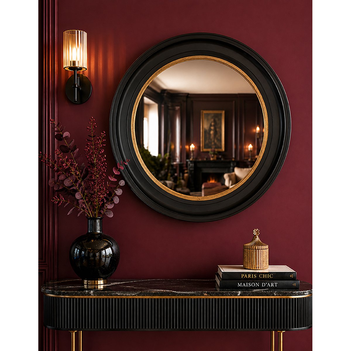 Miroir rond convexe 80cm noir, EMDE