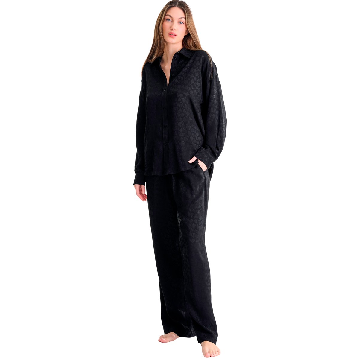 Haut pyjama chemise manches longues TALENA noir, LISCA