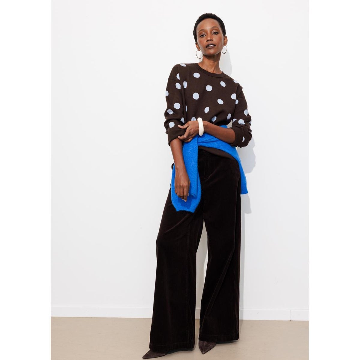 Pull à pois en maille compacte marron foncé, PROMOD