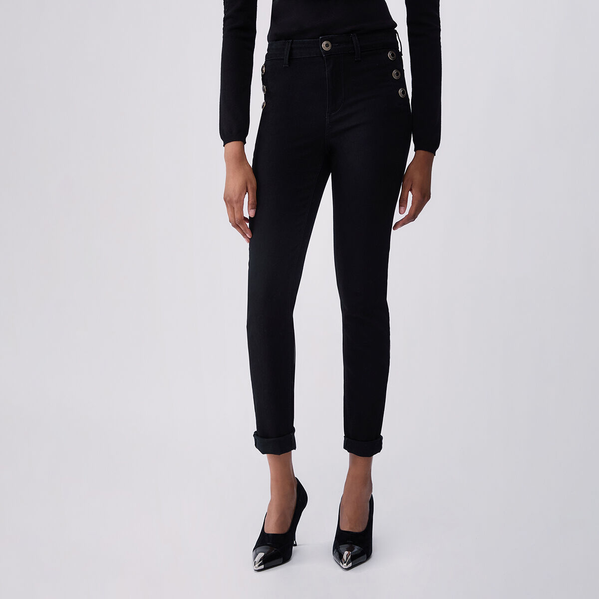 Jeans skinny avec boutons décoratifs denim noir, LIU JO