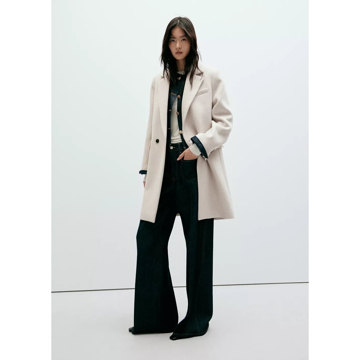 Manteau en laine à double boutonnage gris clair/pastel, MANGO