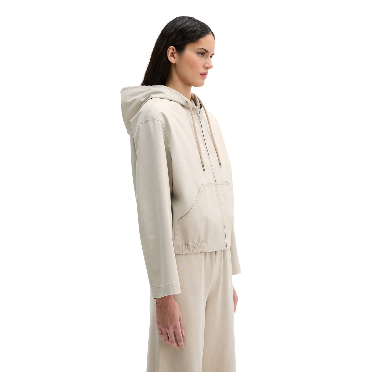 Blouson avec capuche loose en sergé de coton brossé gris clair, MARC O'POLO