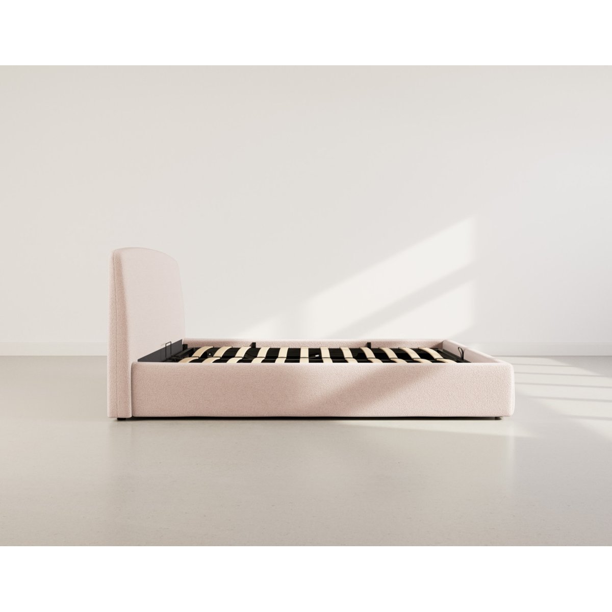 Lit coffre 160x200 cm en tissu bouclette, JULIETTE beige, LISA DESIGN