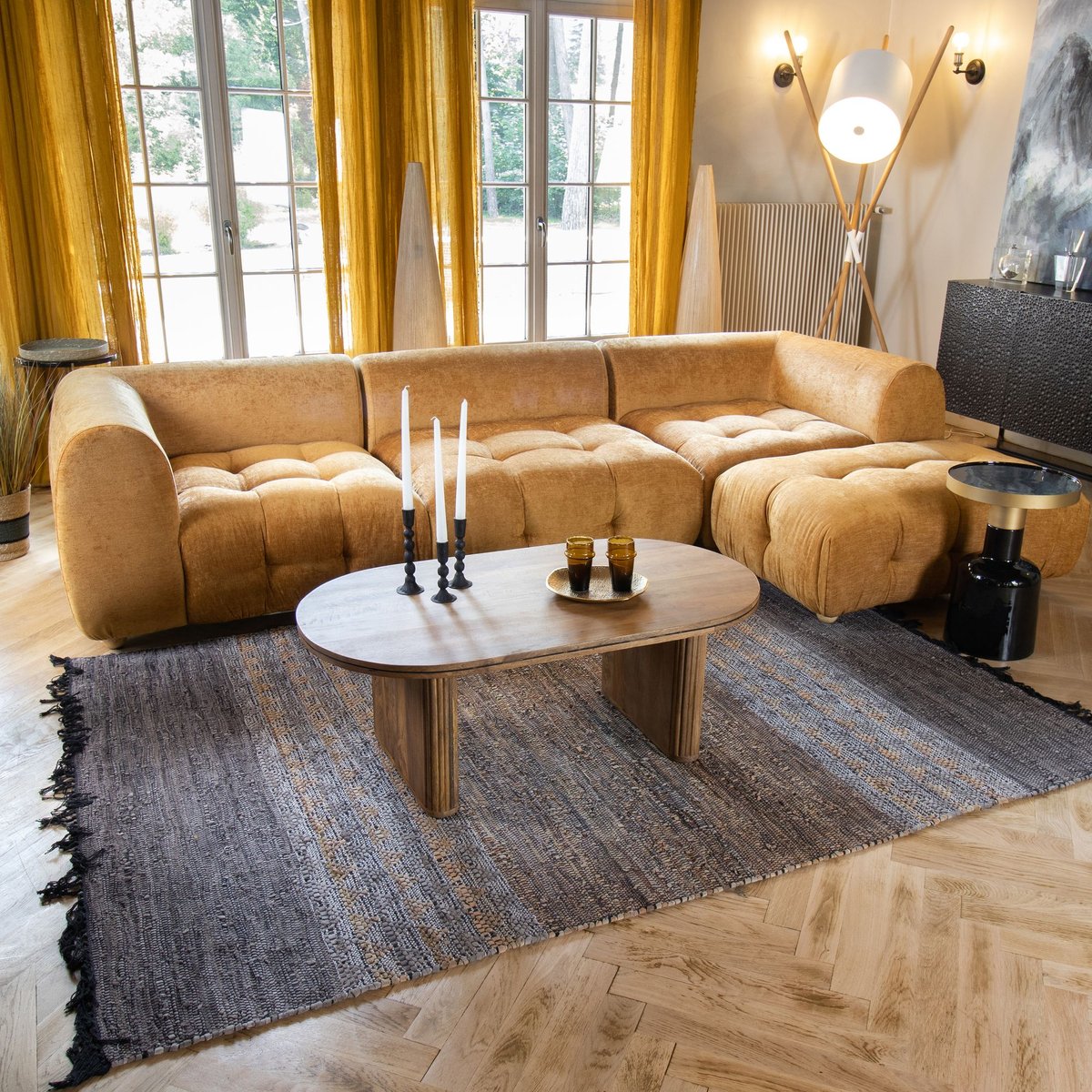 Tapis en cuir recyclé et coton, ADANA gris-noir-taupe, NOW'S HOME