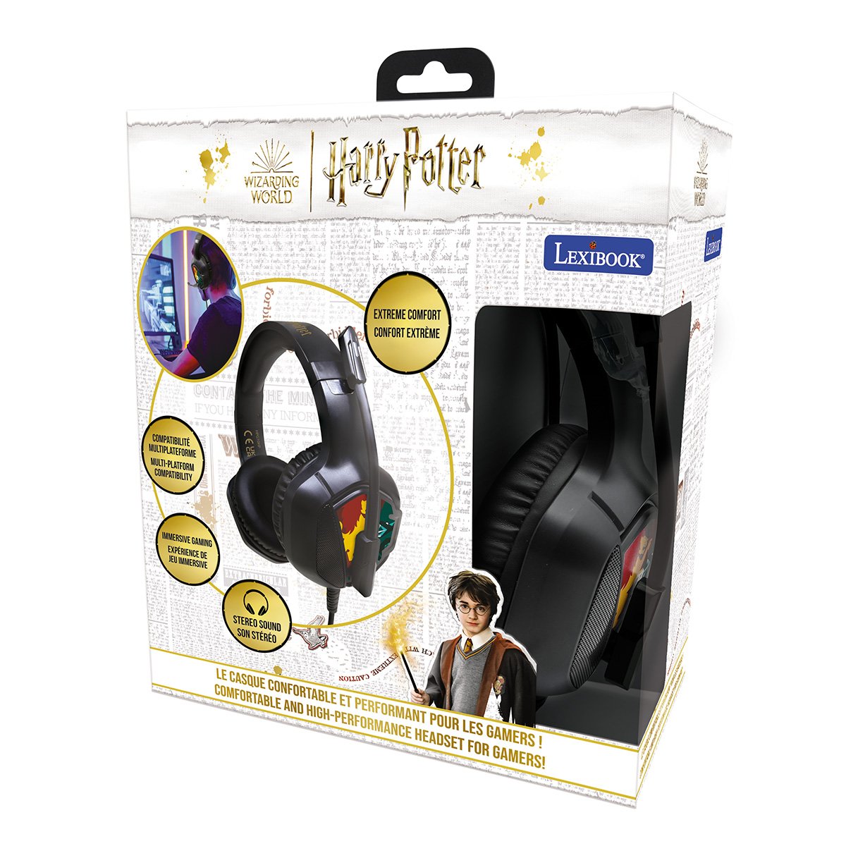 Casque Gaming Filaire lumineux avec micro desgin Harry Potter noir, LEXIBOOK