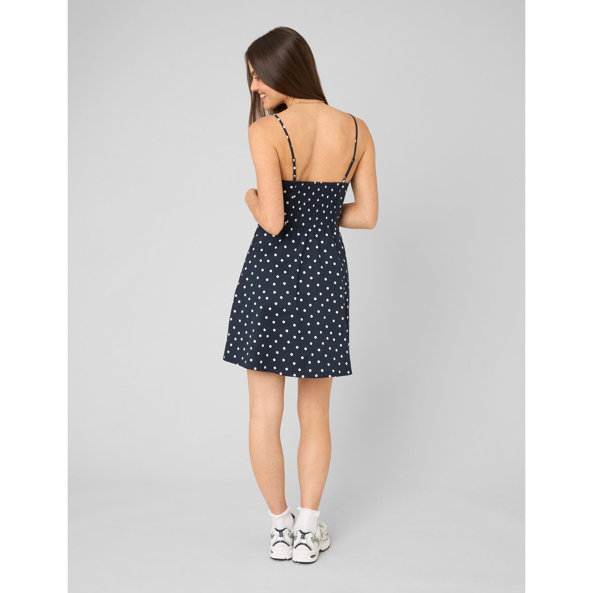 Robe à bretelles pois bleu foncé, BZB