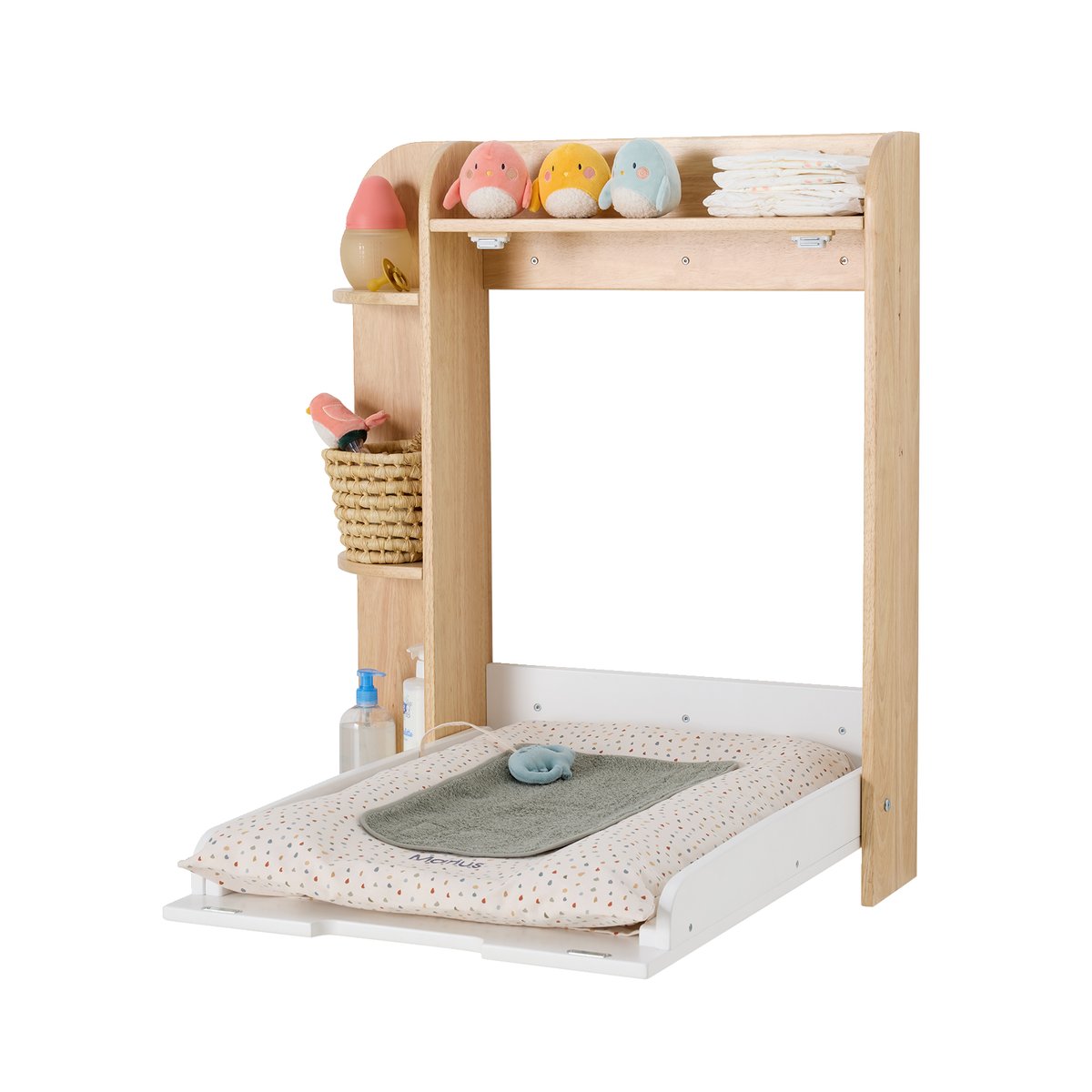 Table à langer murale avec rangement bois, VERTBAUDET