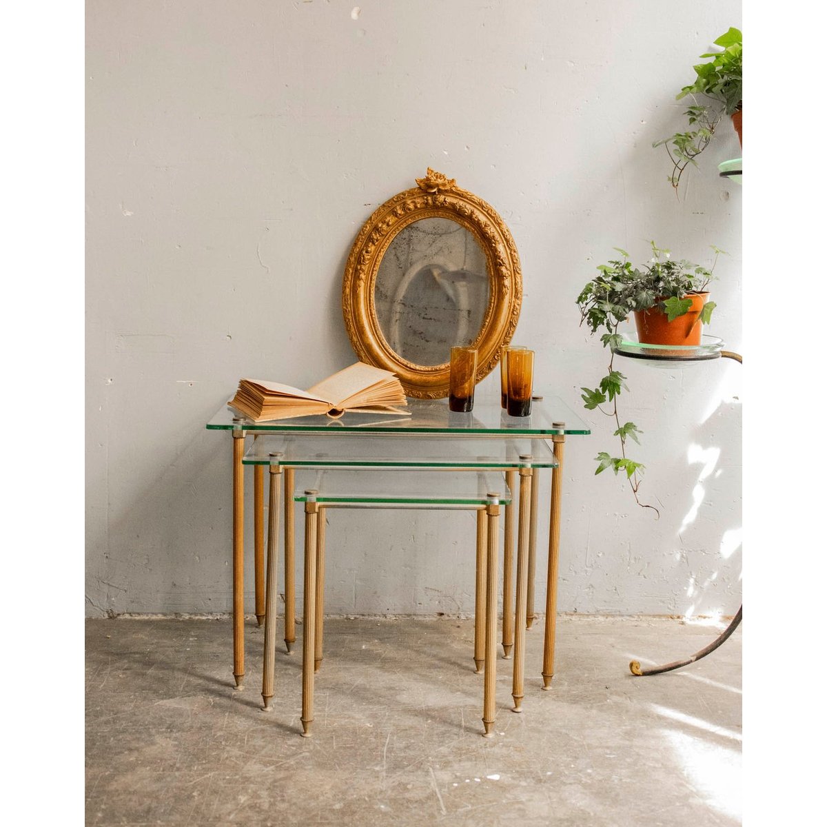 Table gigogne au plateau de verre Barbara N°150 - Bon état transparent, DEBONGOUT